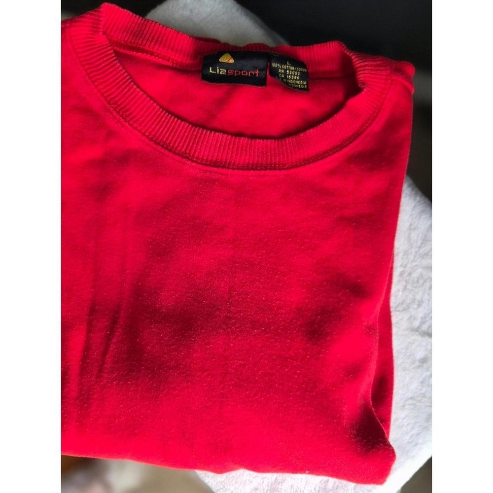Vintage 90s‎ Lizsport Red Crewneck Long Sleeve Shirt 100% Cotton Large Gorpcore